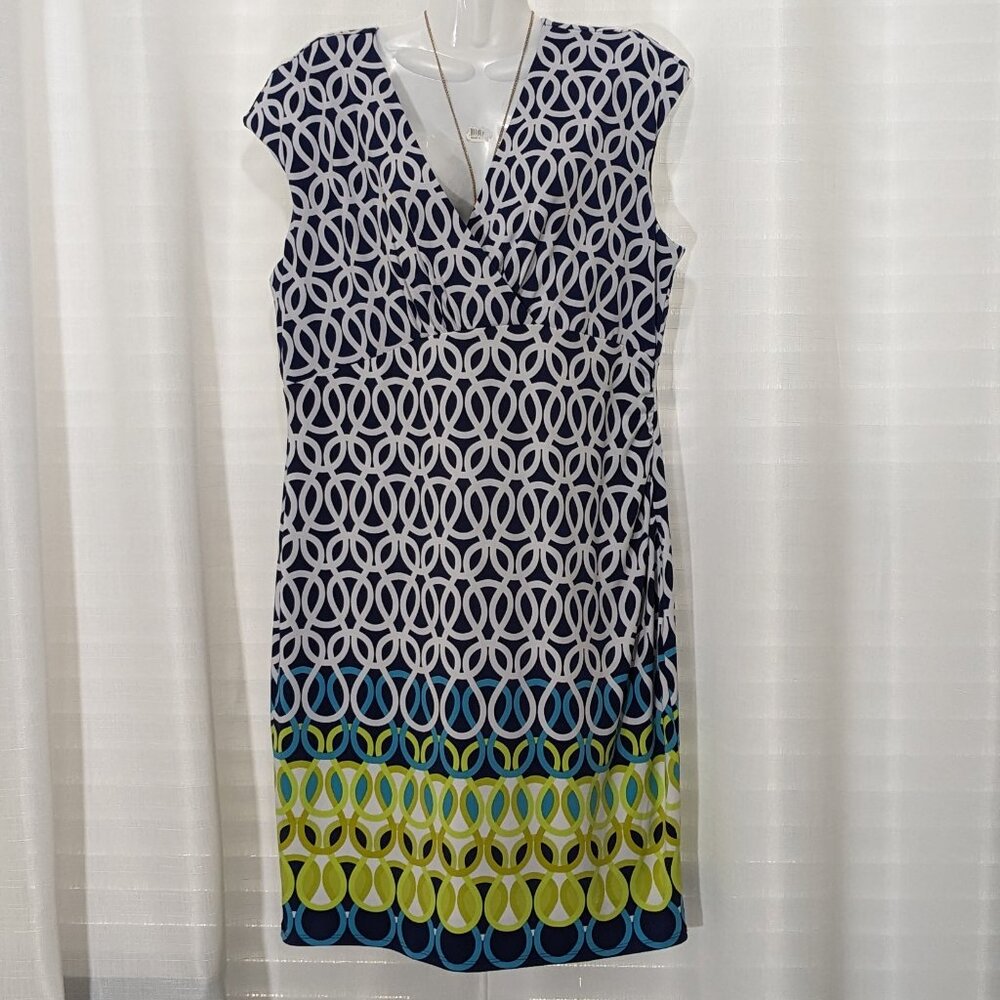 Liz Claiborne Dress Blue/White/Green Size XL Women Cap Sleeve Sheath NWT